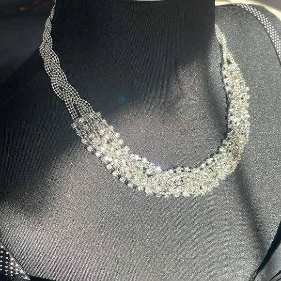 Necklace beaded silver rope chains and 3 rows cz diamonds, 18 “ long - Picture 6 of 6